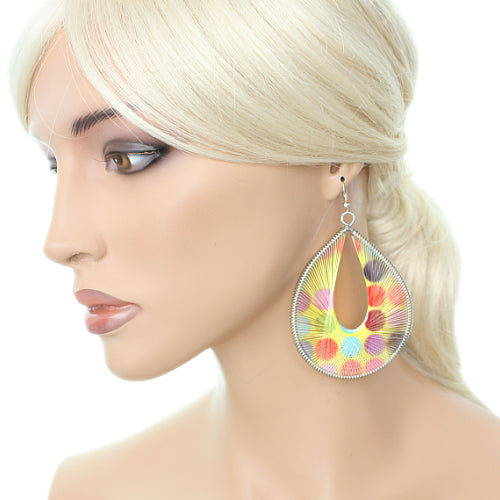 Yellow Multicolor Woven Polka Dot Earrings