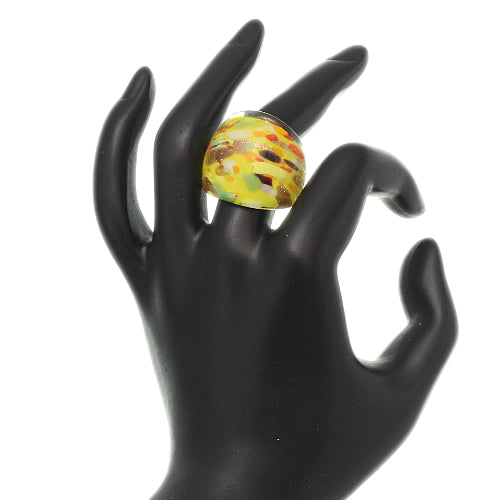 Yellow Multicolor Speckled Glass Murano Ring
