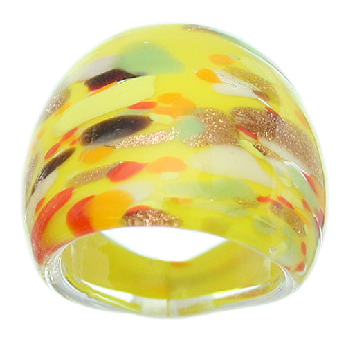 Yellow Multicolor Speckled Glass Murano Ring