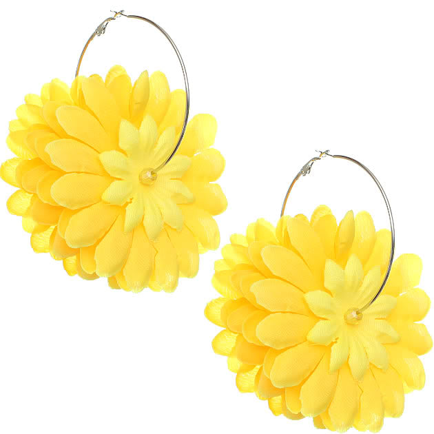 Yellow Oversized Large Beaded Flower Hoop Earrings