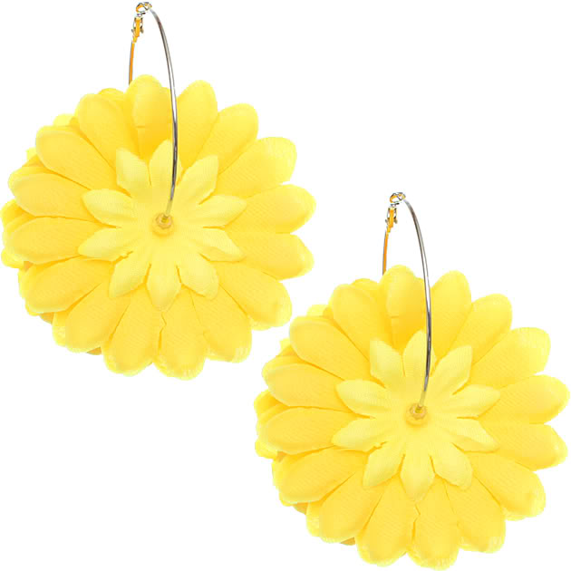 Yellow Oversized Large Beaded Flower Hoop Earrings