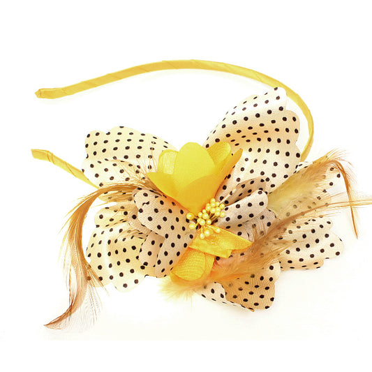 Yellow Polka Dot Feather Flower Headband