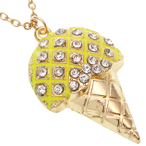 Yellow Rhinestone Ice Cream Cone Charm Necklace