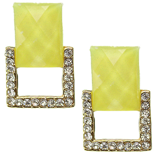 Yellow Square Gemstone Post Earrings