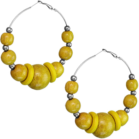 Yellow Gradual Wooden Hoop Earrings