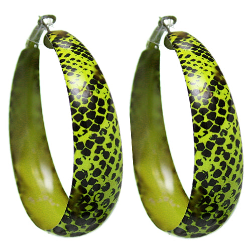 Neon Yellow Snakeskin Print Hoop Earrings