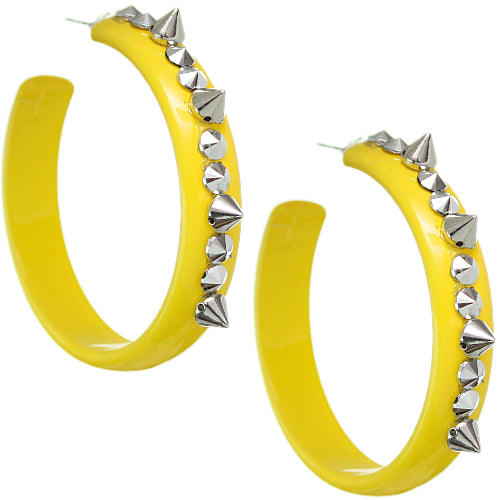 Yellow Stud Spike Hoop Earrings
