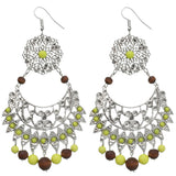 Yellow Brown Wooden Beaded Filigree Earrings