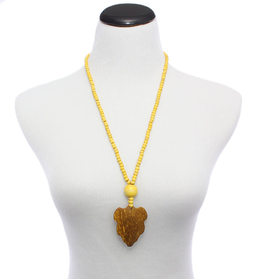 Yellow Wooden Beaded Leaf Charm Necklace