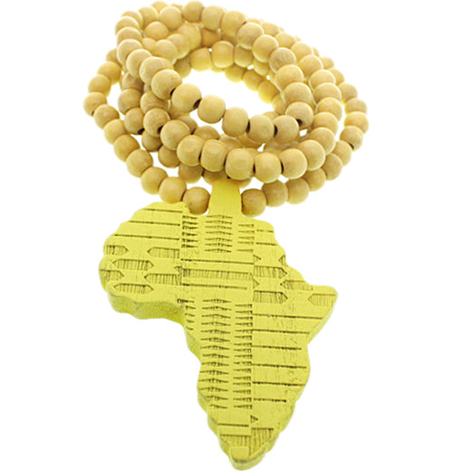 Yellow Wooden Beaded Africa Map Necklace