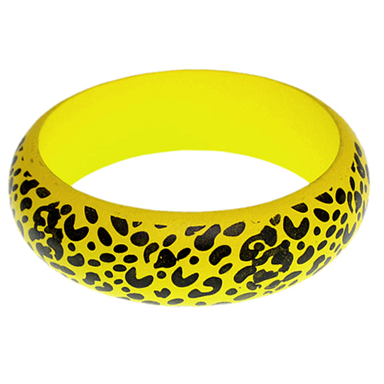 Yellow Oversized Wooden Cheetah Bangle Bracelet
