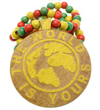 Yellow Wooden The World Is Yours Beaded Necklace